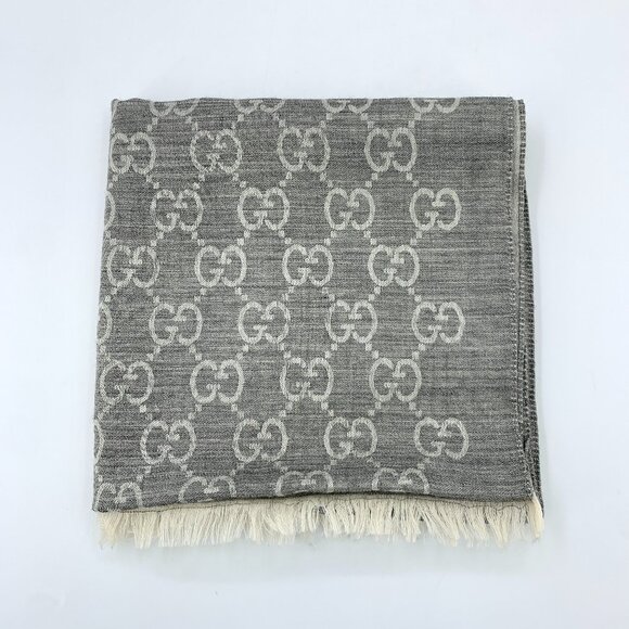 H9437 Gucci Grey double-G presbyterian full-print double-sided mulberry silk woo - Picture 1 of 9